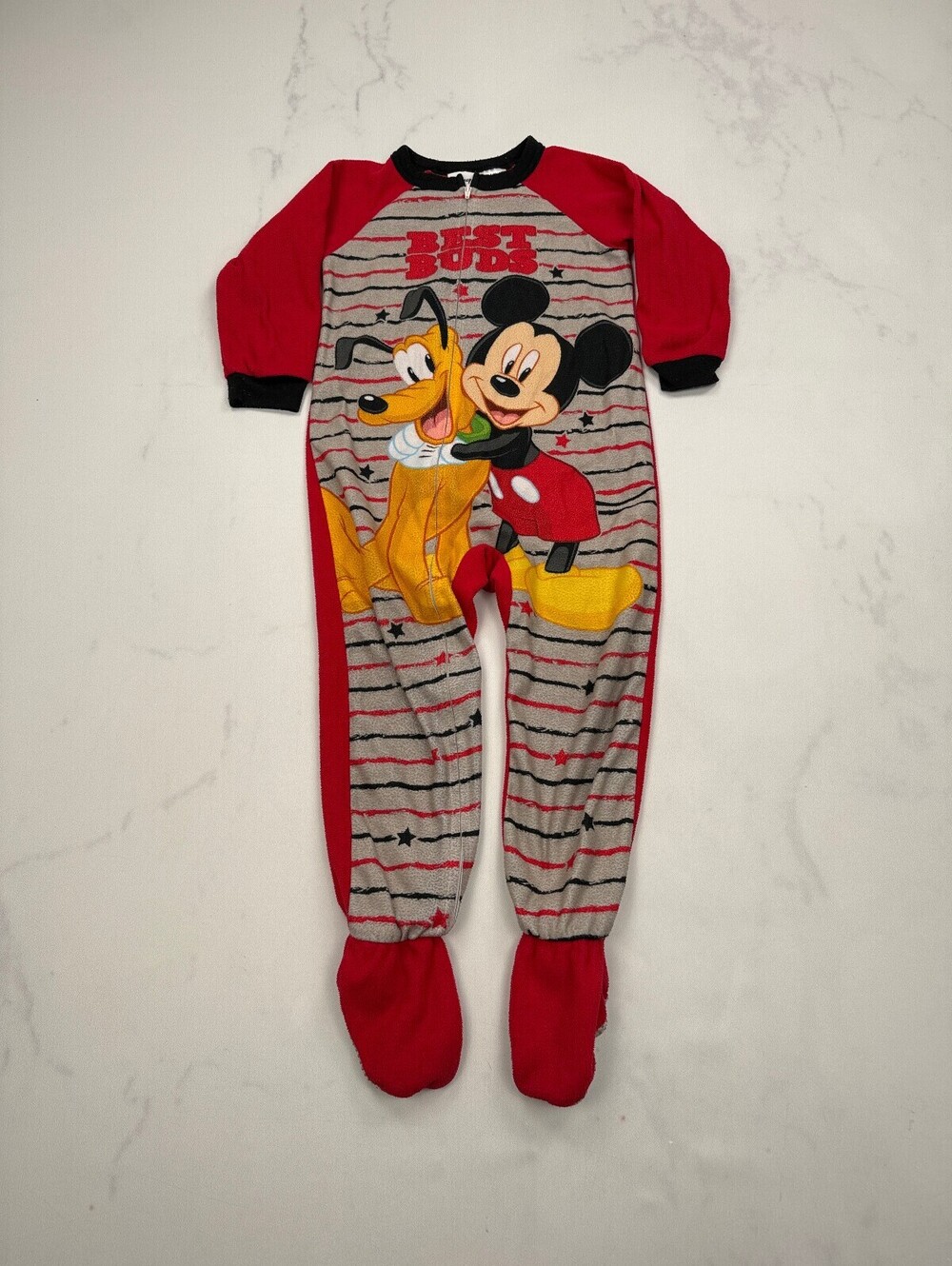Disney Pluto Pajamas One-Piece Red Modern Graphic - Boys 4T